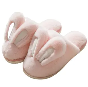 Winter new cute cartoon rabbit furry slippers for ladies flat slippers women plush indoor slipper