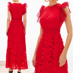 Abiti Lunghi Eleganti da Donna Personalizzati con Maniche a Volant e Aperture, Stile Casual Estivo in <span class=keywords><strong>Rosso</strong></span> e Rosa - Product Image 2