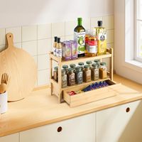 Organisateur de comptoir en bambou naturel avec tiroir coulissant, support de rangement multifonctionnel pour épices et produits de soin pour cuisine et salle de bain