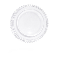 Assiettes de présentation en verre transparent de 13 pouces avec bordure perlée or rose et argent, style moderne, durables