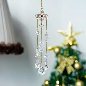 CR126 Wholesale Window Hanging Crystals Suncatcher Rainbow Prisms for Crystals Cheap Glass Cross Shape Wind Chime