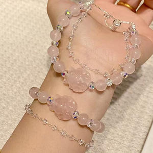 Pulsera de Cuarzo Fresa, Cuentas de Cristal Rosa Natural, Joyería de Piedra Curativa para Mujer, Regalo de <span class=keywords><strong>Amistad</strong></span> - Product Image 2