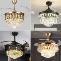 Ventilateur de plafond LED en aluminium 42 pouces avec télécommande, contrôle vocal et musical, 5 pales, 6 vitesses, faible bruit, design moderne pour cuisine et décoration intérieure