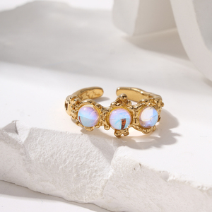 Ensemble <span class=keywords><strong>de</strong></span> bagues vintage tendance en acier inoxydable, plaqué or 18 carats PVD, étanche, antirouille, avec bande ouverte réglable et pierres <span class=keywords><strong>de</strong></span> lune - Product Image 3