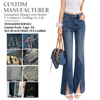 Pantalon en jean décontracté pour femme, coupe bootcut évasée, style vintage, avec fente à l'ourlet, extensible, coupe régulière, effet push-up, fabrication OEM personnalisée
