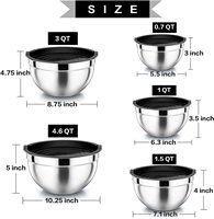 Couvercles hermétiques noirs bols à salade en métal ensemble de bols à mélanger en acier inoxydable avec taille 7, 4, 3, 2, 1.5, 1QT