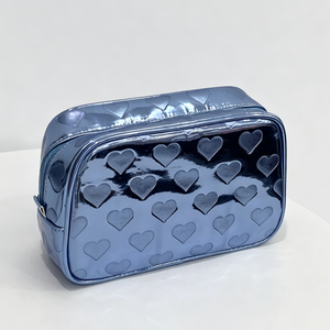 Sac de maquillage de voyage en PU laser brillant avec fermeture éclair à motif cœur, grande capacité, sac cosmétique pour femmes pour les voyages - Product Image 3
