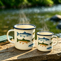 Tasse à eau en émail vintage faite à la main, durable, réutilisable, pour boissons chaudes et froides, avec logo personnalisé, 350 ml, 500 ml, crème, pour l'extérieur