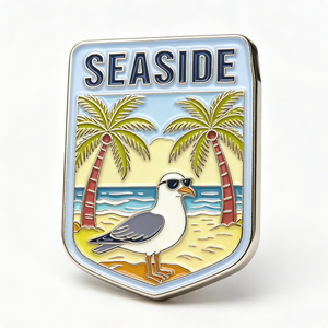 Épinglette en métal Seagull de Palm Beach, plaquée argent, émail dur, souvenir, forme rectangulaire - Product Image 2