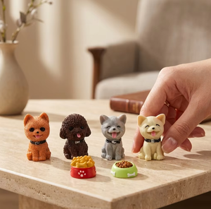 Figuras de resina en miniatura de fábrica de arte 3D: Cuencos de comida para perros, figuras de cachorros de poodle, figuras de plastilina y slime, rellenos para cajas sorpresa, llaveros de anime y juguetes. - Product Image 1