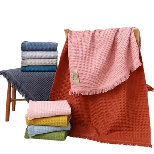 New Trendy 100% Cotton Waffle 180X90Cm Turkish Towels High Quality Bath Waffle Beach Towel With Tassels