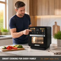 Four à Friture à Air Chaud Numérique Grande Capacité 12L 2200W avec Fonction Vapeur, Fenêtre Visible et 9 Menus Colorés pour Appareil de Cuisine Domestique