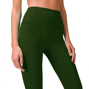 Leggings de Yoga Verde Militar de Cintura Alta para Mujer, Tejido de Punto de Color Sólido con Cintura Elástica, Largos, Ideales para Fitness - Product Image 1