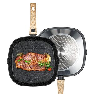 Poêle à griller ronde en acier inoxydable de 28 cm, fond en céramique, poignée amovible, distribution de chaleur, sans PFOA, facile à nettoyer, steak, barbecue en plein air - Product Image 1