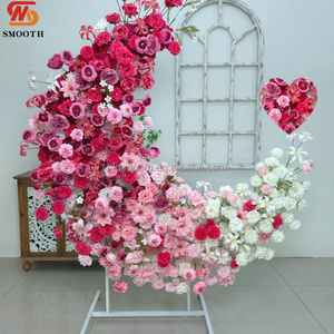 Forever Love 2026 Wedding Trend Movable Moon Shape Rose Flower Arch <b>Backdrop</b> with Flower <b>Stand</b> - Product Image 1