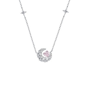 Dreamy Moon Necklace Women Heart Shaped Pink Diamond Star Clavicle Chain Jewelry Gift Zinc Alloy Claw Setting - Product Image 1