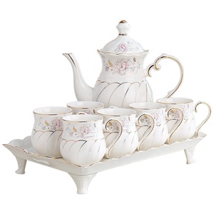 British 8 Pieces White <strong>Chinese</strong> <strong>Tea</strong> <strong>Set</strong> Porcelain Coffee <strong>Set</strong> <strong>Tea</strong> Pot <strong>Set</strong> with 6 Cups - Product Image 1