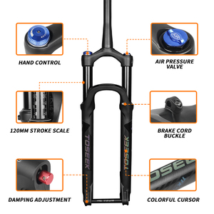 Fourche à air pour vélo de montagne TOSEEK 26 27,5 29 pouces, <span class=keywords><strong>tube</strong></span> conique en alliage d'aluminium, fourche de <span class=keywords><strong>suspension</strong></span> avant personnalisée pour VTT - Product Image 4
