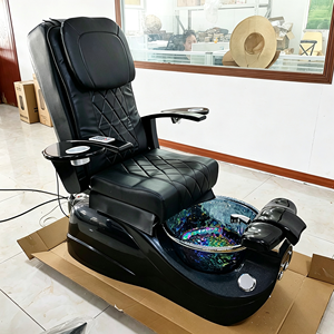Fauteuil de pédicure spa en cuir PU noir, inclinable électriquement, avec massage des pieds, station de pédicure pour salon de manucure avec bol en verre - Product Image 3