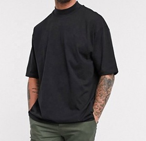 Baumwoll-Kurzarm-T-<span class=keywords><strong>Shirt</strong></span> mit hohem Kragen, Oversize, schwarz, <span class=keywords><strong>Streetwear</strong></span>, Herren, schlicht - Product Image 1