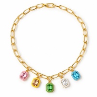 Collier pendentif en zircon coloré style européen-américain, motif cube de sucre, avec fermoir trombone multi-pierres couleur bonbon
