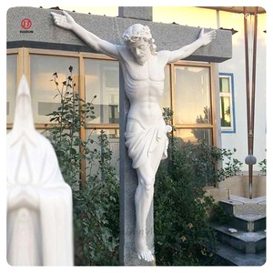 Escultura de mármol blanco tallada a mano de piedra natural religiosa para exteriores Calvario de Jesús crucificado en cruz - Product Image 1