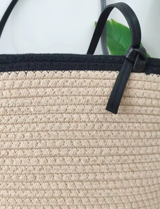 Nouveau sac fourre-tout en coton tressé à la main, simple et tendance, pour femmes, <span class=keywords><strong>grande</strong></span> capacité, sac de plage d'été pour les vacances - Product Image 4