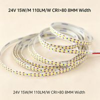 Bande lumineuse LED haute densité 144 LED 8 mm 2835 SMD 24 V 15 W, haut lumen 110 lm/W, sans scintillement, flexible, pour la décoration intérieure