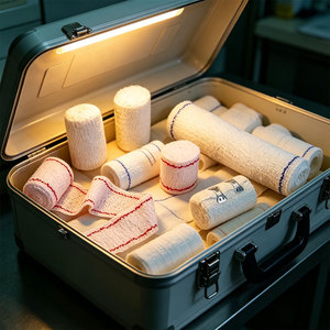 Bandage en coton crêpe médical jetable, respirant, élastique, compressif, CE, pour applications hospitalières, bandage en coton crêpe - Product Image 1