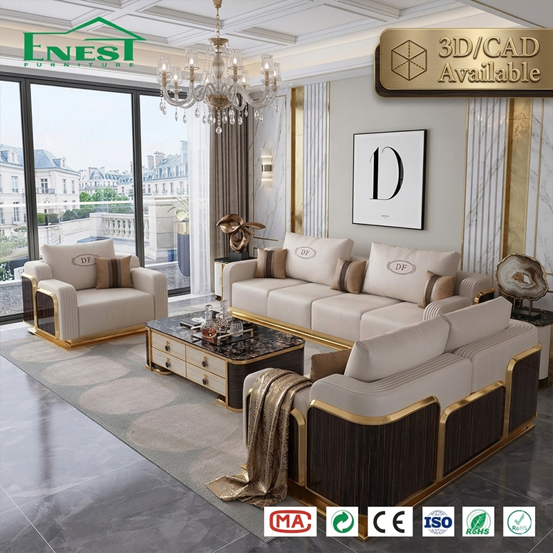 Italian Luxury Modular Metal Leather Sectional Sofa Modern Living Room Set for Villa Mansion & High-end Project Furniture