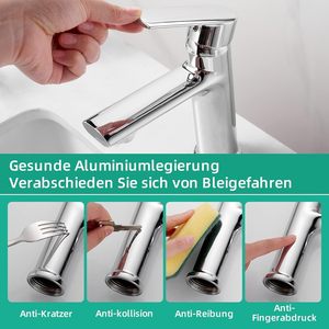 Robinet de lavabo Cobbe contemporain à monobloc monotrou, économie d'eau, finition chromée, valve en céramique pour eau froide et chaude - Product Image 6