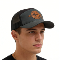 Gorra de béisbol de comercio exterior con visera curva para hombre, informal, de malla con patchwork, de 6 paneles, transpirable, con protección solar, con logo de tiburón, tipo trucker, para pesca