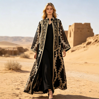 Ensemble Abaya deux pièces en polyester avec cardigan en mousseline brodé et robe intérieure – Kaftan décontracté et modeste pour Dubaï, l'Arabie Saoudite, l'Aïd et les mariages