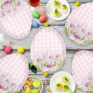Plato de Melamina Rosa Personalizado de Diseño Moderno, Ecológico, Duradero y Fácil de Limpiar, Juego de <span class=keywords><strong>Vajilla</strong></span> con Forma Irregular de Huevo de Pascua para Fiestas - Product Image 1