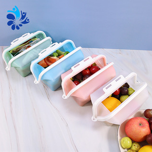 Silicone Folding <b>Lunch</b> <b>Box</b> 1-3L Collapsible With Plastic Lid For Fresh Fruits Vegetables - Product Image 1