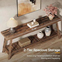 Table console d'entrée : Table console en bois massif de 70,9 pouces pour l'entrée, 2 niveaux, étroite, longue, derrière le canapé, table de salon