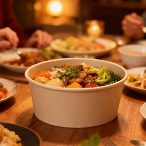 Nouveautés : Grand bol à salade en papier compostable personnalisé pour la livraison de plats à emporter - Product Image 5