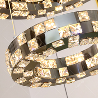 Lustres de luxe, luminaires suspendus, modernes, circulaires, LED, cristal, 5 anneaux, acier inoxydable noir, luminaire de luxe pour villa, salon