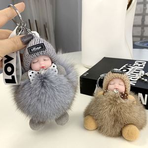 <b>Cute</b> Sleeping Baby <b>Doll</b> Keychain Plush Pendant Furry Ball Keychain Furry Car Keyring Bag Accessories Plush Keychain - Product Image 5