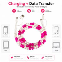 Câble de charge multi-prise OEM ODM avec perles magenta, 4 en 1, transfert de données haute vitesse, synchronisation, accessoires mobiles