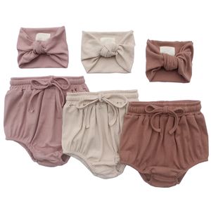 Shorts côtelés en coton pour bébé, doux, avec cordon de serrage, culotte-couche pour filles, avec bandeau - Product Image 2