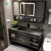 Ensemble de salle de bain moderne pour ferme hôtel finition laquée dalle de roche minimaliste céramique sans couture lavabo intégré lavabo évier