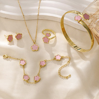5 piezas clásico trébol de cinco hojas de la suerte mujer aleación flor encanto chapado en oro pulsera collar anillo pendiente conjunto para aniversario