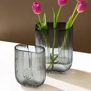 Dark Gray Unique U-Shape Home Decor Glass Flower Vase Cheap Clear Glass Crystal Vases Home Tabletop Wedding Decoration