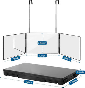 Miroir portable noir en verre à trois volets avec crochets télescopiques réglables en hauteur, pliable, essentiel pour la coupe de cheveux et le maquillage - Product Image 5