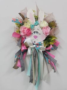 DAMAI <b>Easter</b> Bunny Wreath with Eggs Artificial <b>Easter</b> Wreath Mixed Flowers Hanging Bunny Shaped Wreath for Front Door Wall - Product Image 6