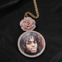 Nouveauté Collier avec pendentif photo rond de grande taille 68 mm, avec fermoir en forme de rose, pour bricolage, photos, cadeau pour femme et homme, bijoux