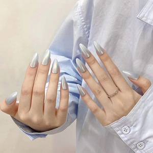Conception #1794 amande presse sur ongles mode <span class=keywords><strong>bleu</strong></span> <span class=keywords><strong>ciel</strong></span> dames Chrome <span class=keywords><strong>faux</strong></span> ongles Art longueur moyenne couverture complète 10 pièces <span class=keywords><strong>faux</strong></span> ongles conseils - Product Image 3