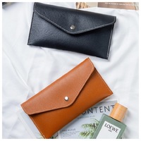 Portefeuille long en cuir PU, fin, à double pli, avec logo personnalisé, style vintage, en cuir huilé, porte-cartes, pince à billets T2155 pour hommes et femmes