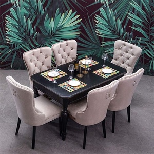 <span class=keywords><strong>Sedie</strong></span> da Pranzo Eleganti di Lusso in Velluto Nero con Gambe in Legno Massello Laccato Nero e Dettagli in Ottone Dorato, Stile Francese - Product Image 4